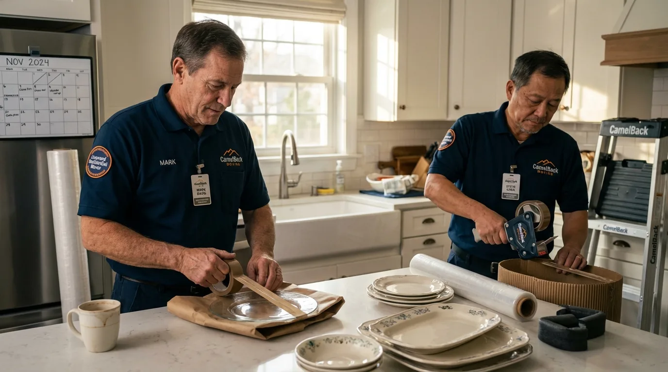 Professional crew packing kitchen dishware in Topton, PA